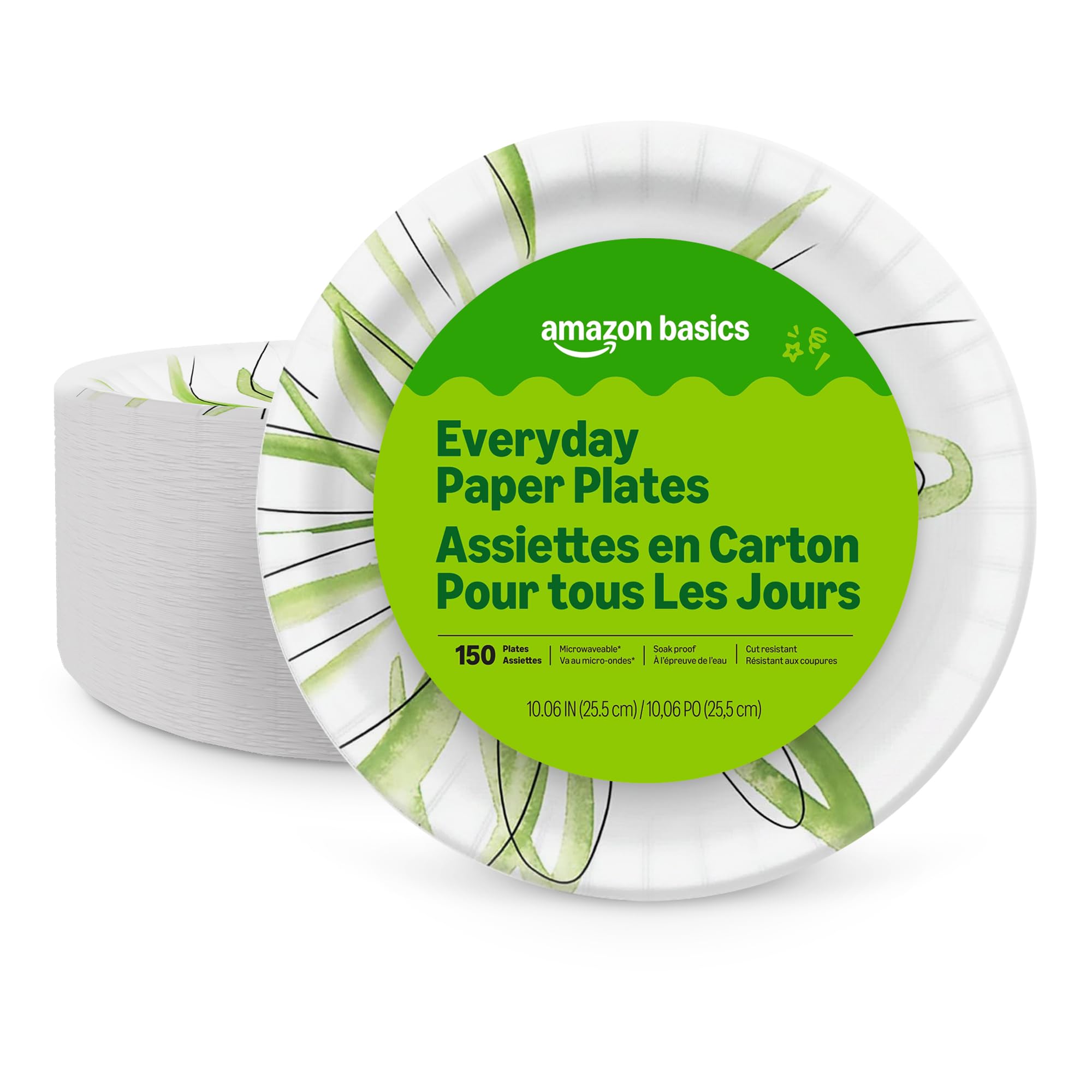 Amazon Basics Everyday Paper Plates, 10 Inch, Disposable, 150 Count, Packaging May Vary