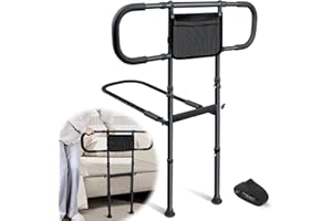 AMOVO Bed Rails for Elderly Adults Safety Bed Guard Rails for Seniors Extended Handle Bed Assist Rail with Sensor Light Stora