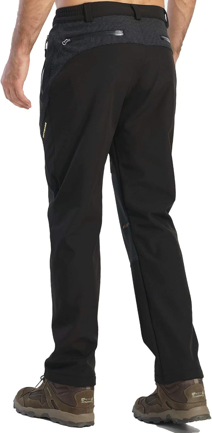 MAGCOMSEN Men's Snow Pants Water Resistant Zip Pockets Reinforced Knees Fleece Lined Hiking Ski Pants: Clothing