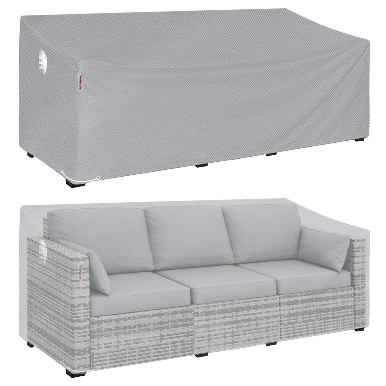 Turtle Life Garden Sofa Cover, Patio Outdoor Heavy Duty Durable UV&Water Resistant Anti-Fading Sofa Covers Lounge Sofa Cover with Air Vents，Grey，213x94x89 cm