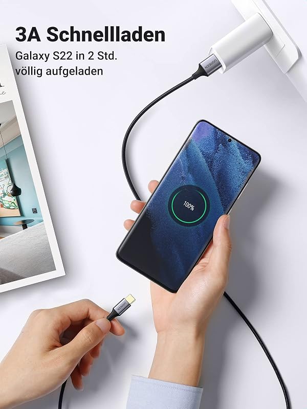 USB C Ladekabel QC 3.0 USB C Kabel USB 3.0 5Gbps Nylon