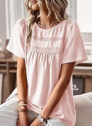 Falechay Pink Tops for Women Short Sleeve Fashion
