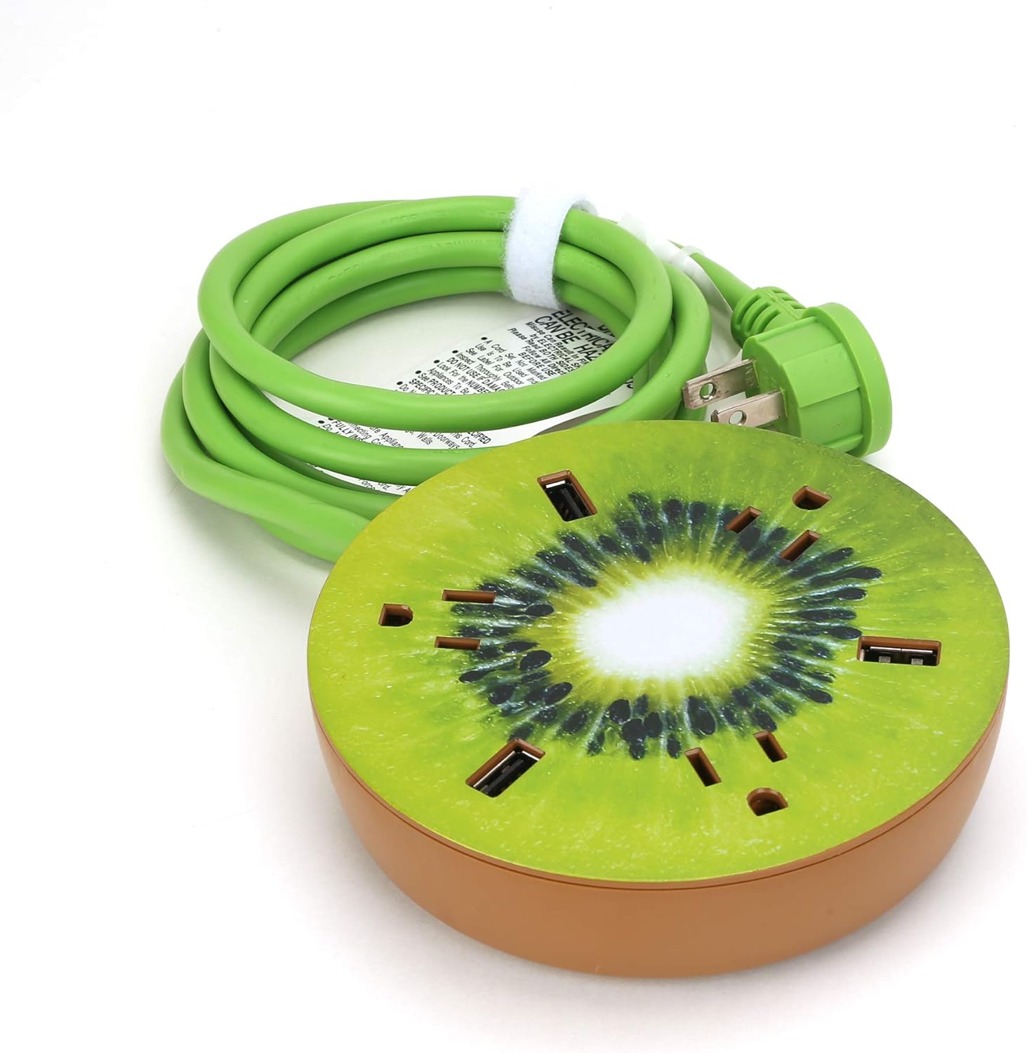 iHome USB Rapid Charge Power Hub with 3 USB Ports, 3 AC Outlet and 6Ft Extension Cord- Fun Print USB and Outlet Charging Station, Lime Slice