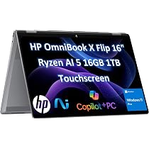 2025 HP OmniBook X Flip 16" 2-in-1 Laptop - AMD Ryzen AI 5, 16GB DDR5, 2TB SSD, Copilot+ AI PC, Windows 11 Pro