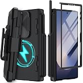 muitq for Samsung Galaxy Z Fold 6 Case with Belt Clip Holster &amp; S Pen Slot &amp; Hinge Protection &amp; Tempered Glass Screen Protector, Magnetic Shockproof Full Body Heavy Duty Phone Case (Black)