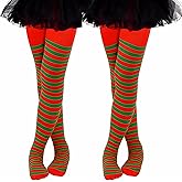 Dxhycc 2 Pairs Girl's Striped Tights Witch Tights Colored Striped Leggings for Halloween Cosplay Party