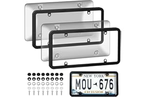 KHAWY License Plate Frame Cover, Clear License Plate Protector 2 Pack, ABS Car Rear Front Plate Frames with Screws Caps, Rustproof, Unbreakable, Easy Install for Cars, Trucks, SUVs, Clear Gray