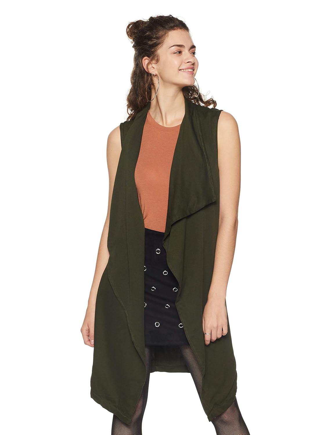 forever 21 women's belted draped vest 268472, small, olive
