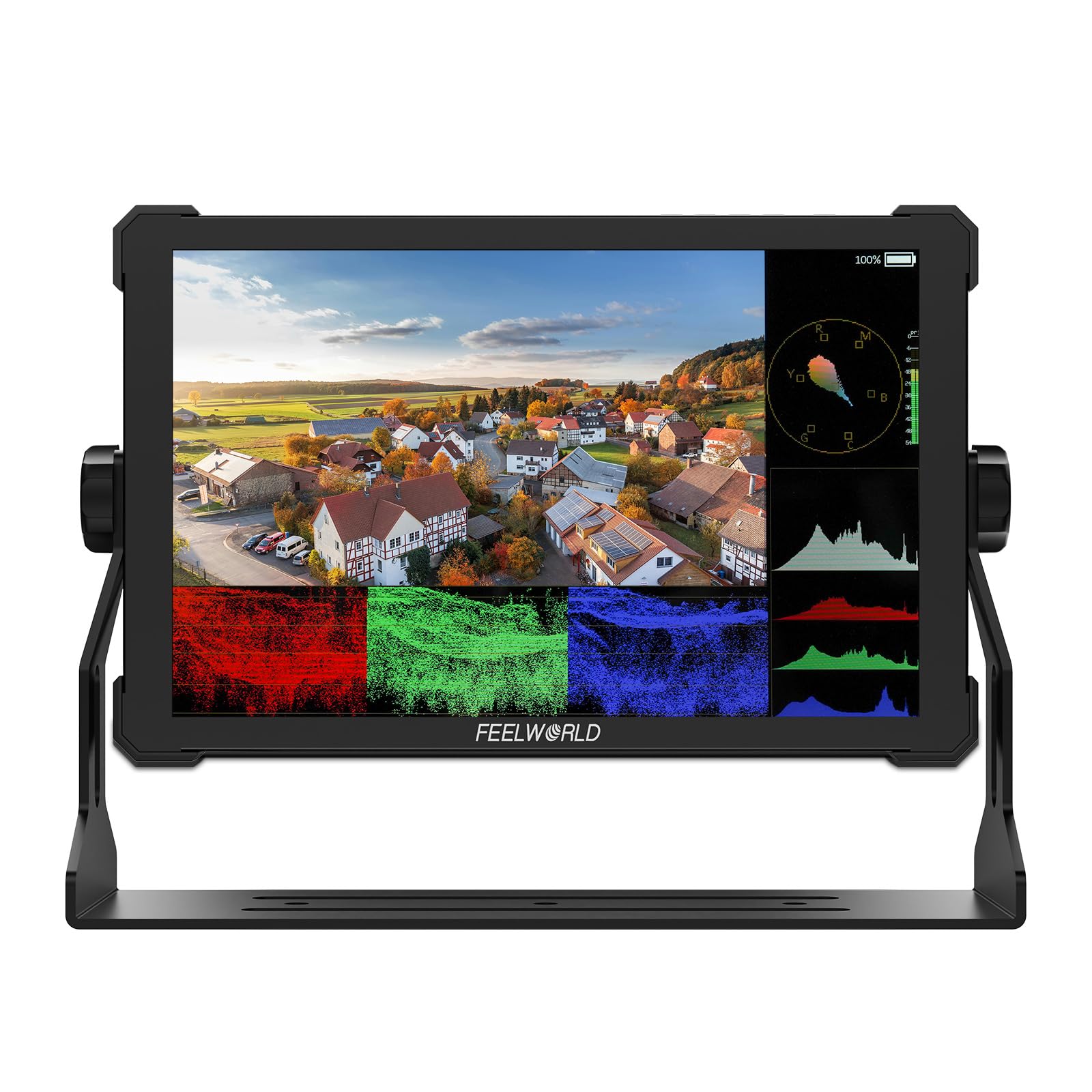 FEELWORLD T10 10.1 Inch Aluminium Camera Field Monitor Touchscreen DSLR Camera Monitor with 4K 60HZ 1920x1080 3DLUT HDR Waveform NP-F970 External Install