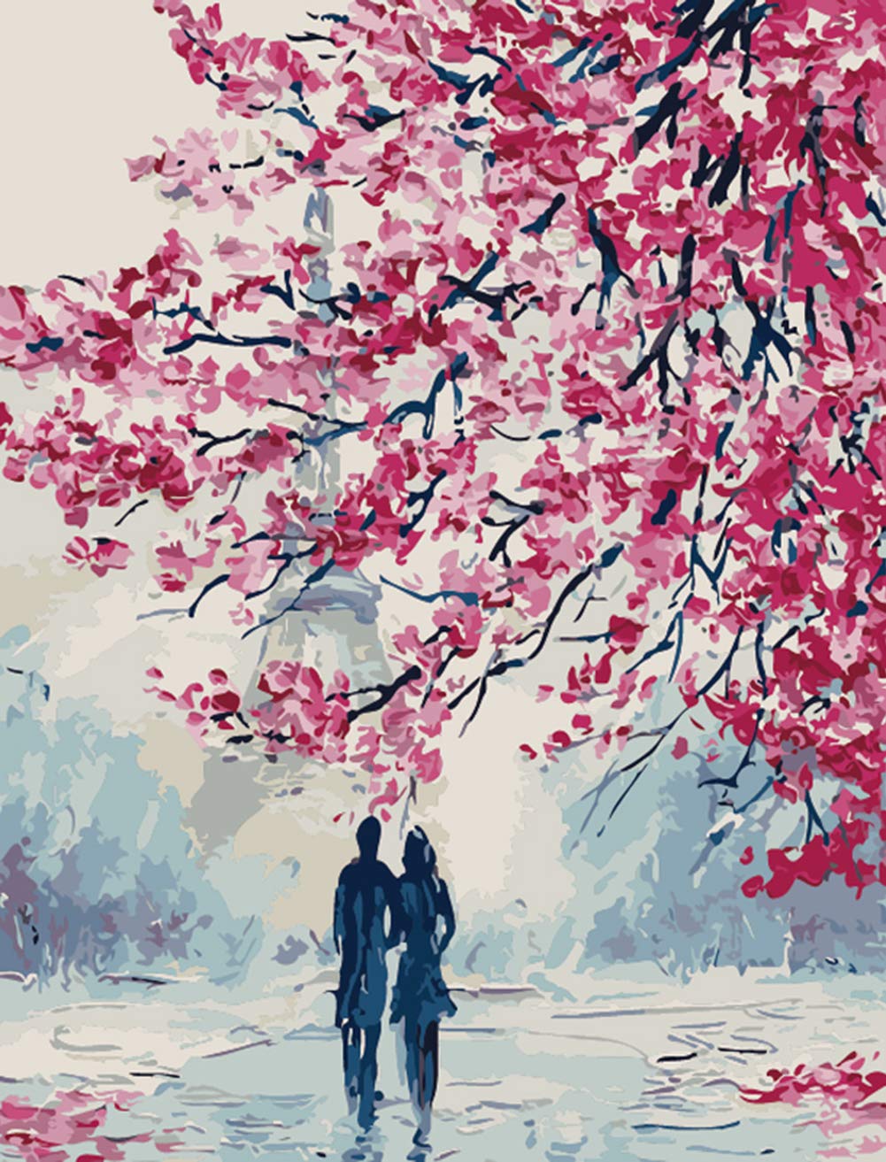 ABEUTY DIY Paint by Numbers for Adults, Pink Tree Lovers Plant 16x20 inches Number Painting Art Therapy (No Frame, Couple)