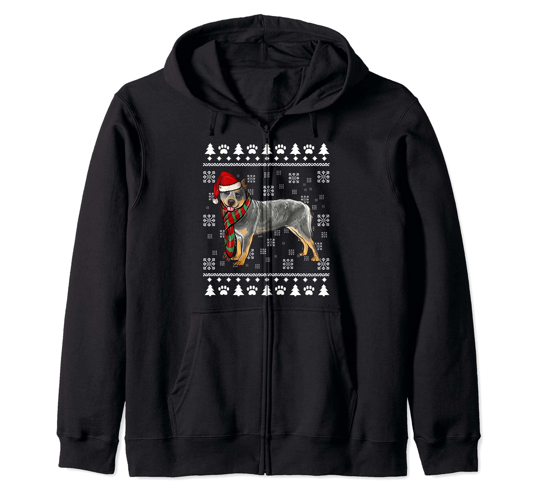 Australian Cattle Dog Santa Hat Xmas Ugly Christmas Zip Hoodie