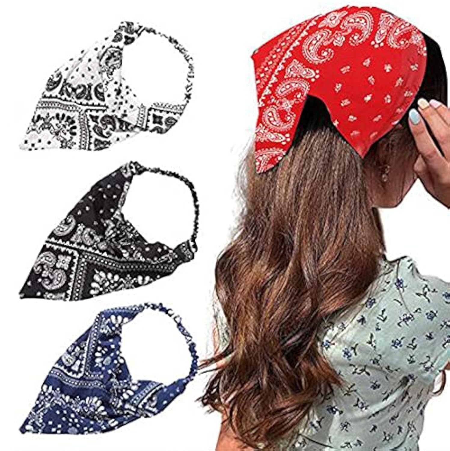 4 Pcs Elastic Hair Scarf Headband Adjustable Turban Headwrap Bandana Vintage Turban Hair Scarves Triangle Kerchief Bandanas for Women Girls Daily Wearing Dating Sports