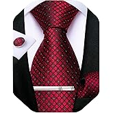 DiBanGu Plaid Ties for Men Silk Checkered Necktie and Pocket Square Cufflinks Tie Clip Set with Gift Box for Wedding Business
