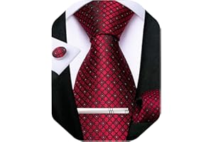 DiBanGu Plaid Ties for Men Silk Checkered Necktie and Pocket Square Cufflinks Tie Clip Set with Gift Box for Wedding Business