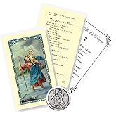 St Christopher Token - Dual Sided St Christopher Pocket Token, Laminated Motorist Prayer Card, The Lord's Prayer Card - Patron Saint of Travelers Themed Set - 3 Items