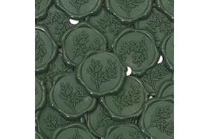 60pcs Eucalyptus Wax Seal Stickers, Andotopee Botanical Envelope Seal Stickers, Self-Adhesive Olive Green Wedding Invitation Stickers, Real Sealing Wax Pre-Made, Great for Letter Seal, Gift Wrapping