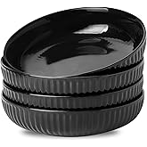 Hasense Pasta Bowls Set of 4, 30 oz Porcelain Dinner Bowls, Salad Bowls for Kitchen, Wide and Shallow Plates, Ideal Home Decor for Mother's Day Present, Microwave & Dishwasher, Oven Safe, Black