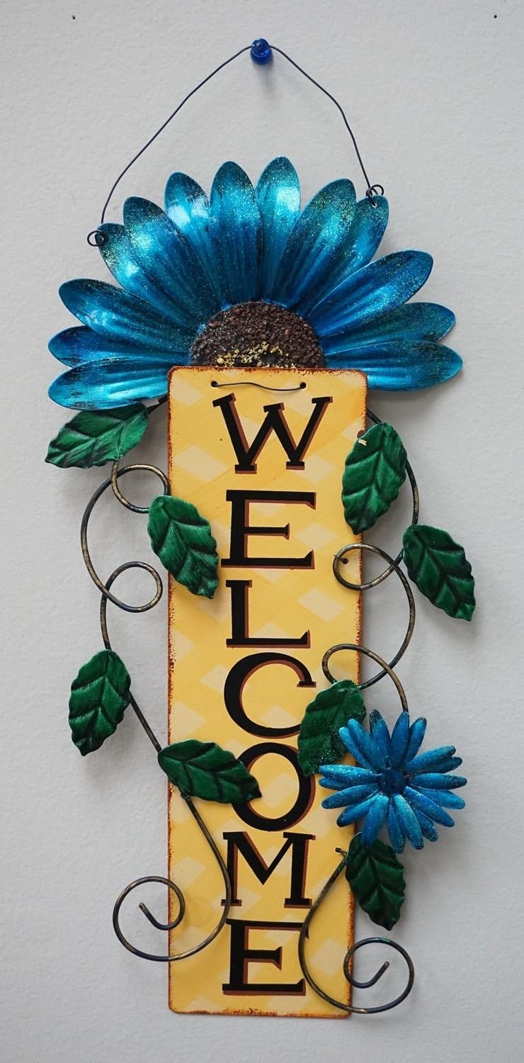 outdoor metal wall art on Amazon Com Accenthome Metal Daisy Welcome Sign Wall Art Front Door Decor Blue Flower Garden Outdoor