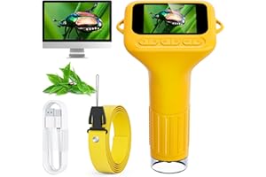 SKYBASIC Digital Microscope for Kids, 2" Screen 1000X Handheld Microscope HD Pocket Portable Microscopes Camera, Science Edu Fun Birthday Gifts Toys for Ages 4-12 Children Students Boys Girls -Yellow