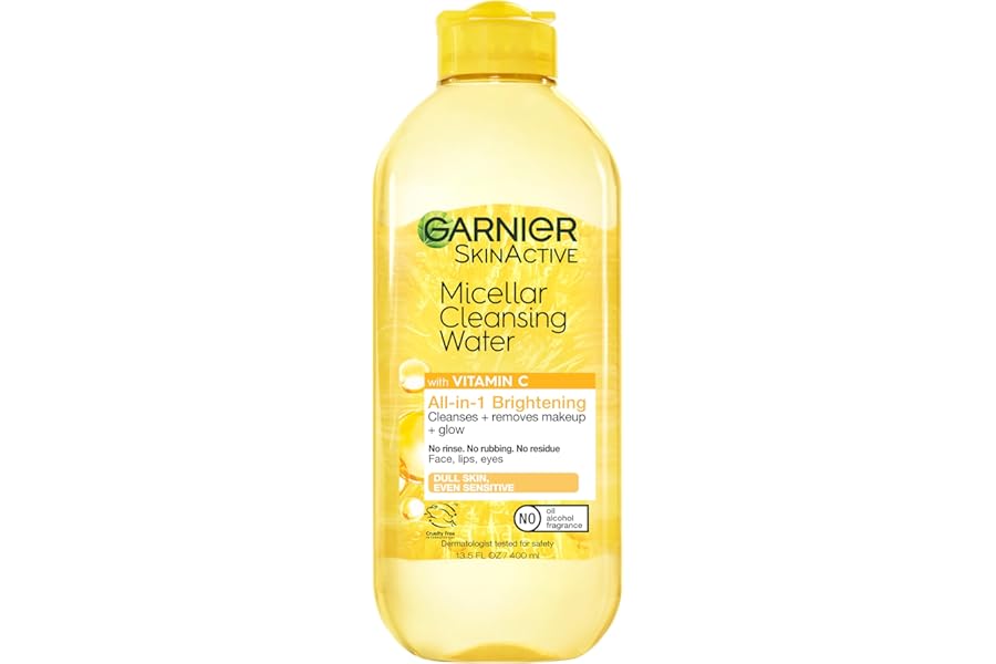 Garnier Micellar Water with Vitamin C, Facial Cleanser & Makeup Remover, Brightening & Hydrating, For All Skin Types, Vegan, Cruelty Free, 13.5 Fl Oz (400mL), 1 Count