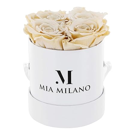 Mia Milano ® Rosenbox mit 4 Infinity Rosen | Flowerbox Geschenkbox zum Muttertag | konservierte Blumen 3 Jahre haltbar (Weiß 
