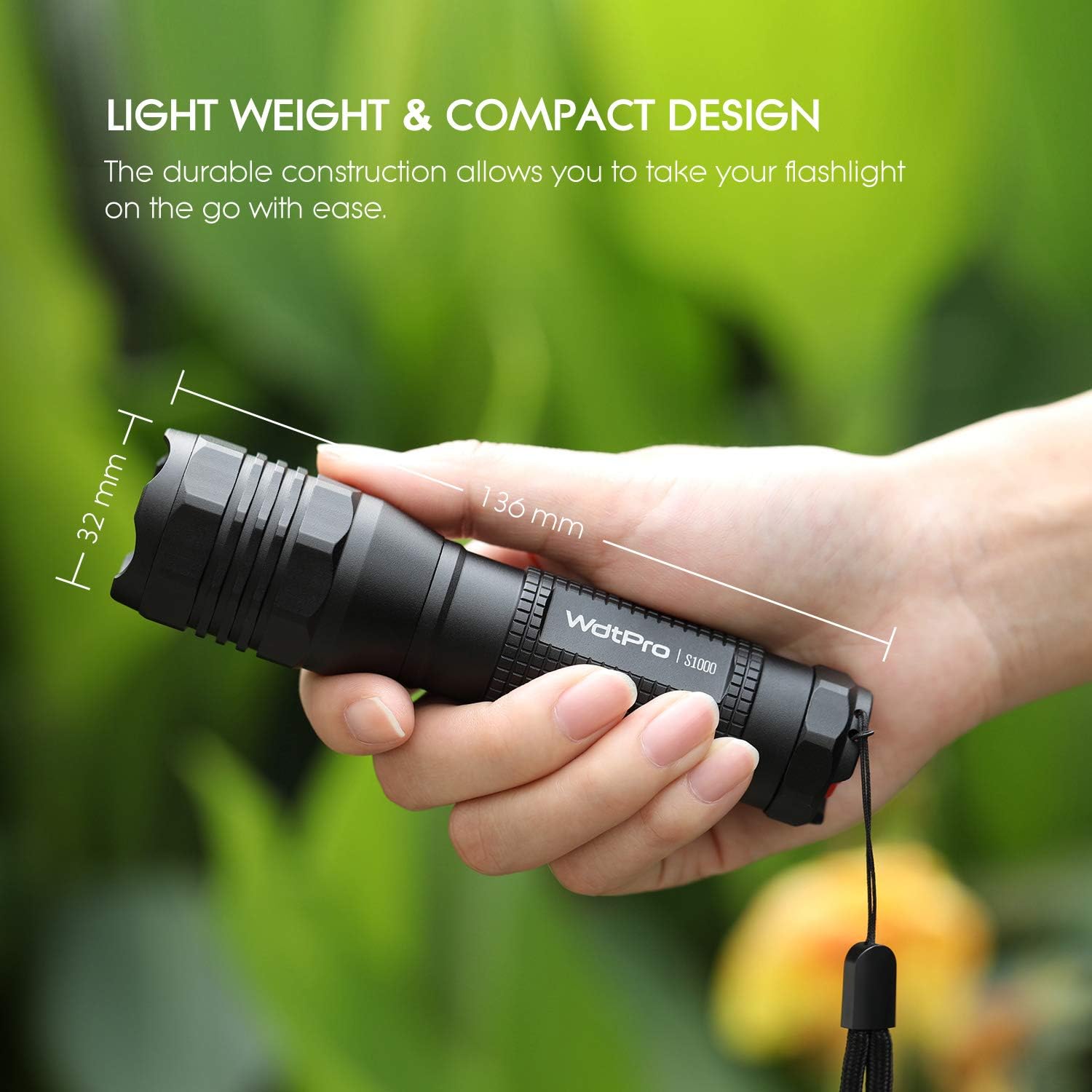 WdtPro LED Tactical Flashlight S1000 Upgraded - High Lumen, 3 Modes, Zoomable, Water Resistant, Flash Light - Ultra Portable Flashlights with Premium Holster for Camping, Gift, Emergency - - 