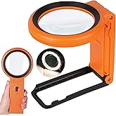 30X 40X Magnifying Glass with Light and Stand, Foldable Handheld Magnifying Glass 18 LED Illuminated Lighted Magnifier for Ma