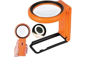 KIBTOY Magnifying Glass with Light and Stand, Foldable Handheld Magnifying Glass 18 LED Illuminated Lighted Magnifier for Macular Degeneration, Seniors Reading, Close Work, Coins, Jewelry Orange