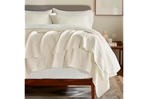 EVERGRACEHOME EVERGRACE Cotton Coverlet Set King Size 3 Pieces, Lightweight Soft Ribbed Matelassé Bedspread Quilt Set, Cozy Oversized Quilted Bedding Set with 2 Pillow Shams for All Seasons, Cream