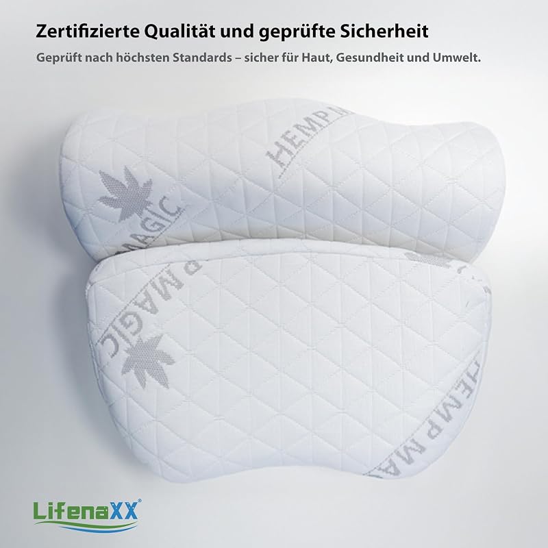 Hanf Nackenstützkissen LX-053 – Ergonomisches Memory-Schaum-Kissen mit abnehmbarem, waschbarem Bezug – Bequeme Nackenunterstützung, atmungsaktiv, hautfreundlich und komfortabel