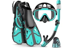 Vengreedo Snorkel Set with Fins for Adults, Mask Fins Snorkel Gear for Men and Women, Dry Top Snorkel Mask Snorkel Fins Combo