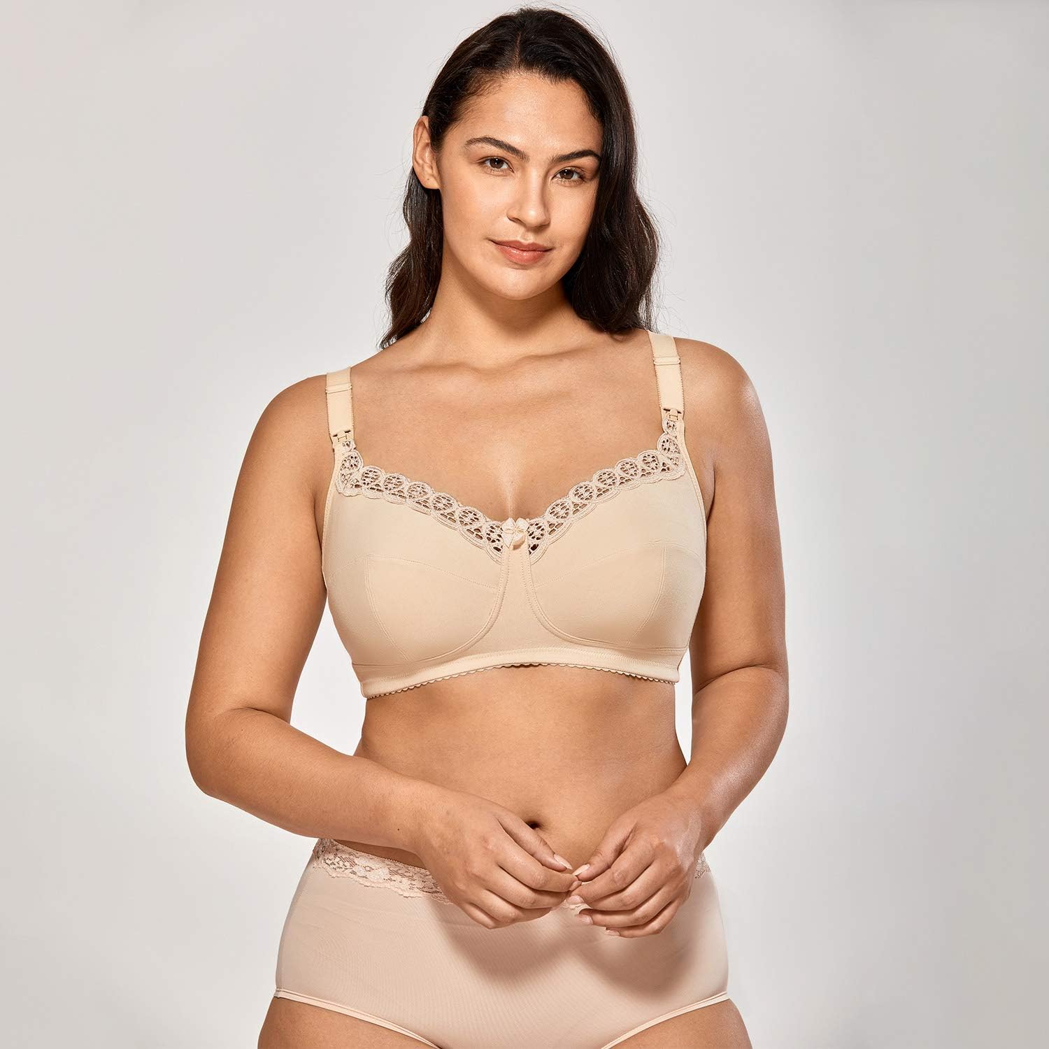 Gratlin Women's Cotton Wirefree Soft Plus Size Maternity Nursing Bra with Lace at  Women’s Clothing store