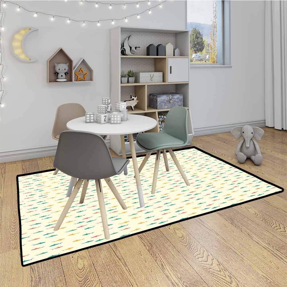 Shark Large Door mat Kids Nursery Pattern with Colorful Cartoon Silhouettes of Marine Wildlife Creatures Children Play Rugs Multicolor 2x4 Feet