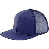 Flat Bill Snapback Mesh Hats | Fits OSFM & XXL Big Head | Blank Solid Color Adjustable Trucker Hat for Men