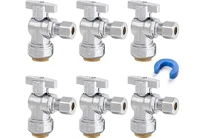 JUWO 6-Pack 1/2" x 3/8" OD Compression Angle Stop Valve, Sink Shut Off Valve for PEX, Copper, CPVC Pipe and Water Line, Quarter-Turn Push to Connect Brass Plumbing Fitting with Disconnect Clip