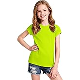 NUMYEAN Girls Short Sleeve T-Shirts Crewneck Neon Shirts for Girl Tee Tops Clothes Size 5-14 Years