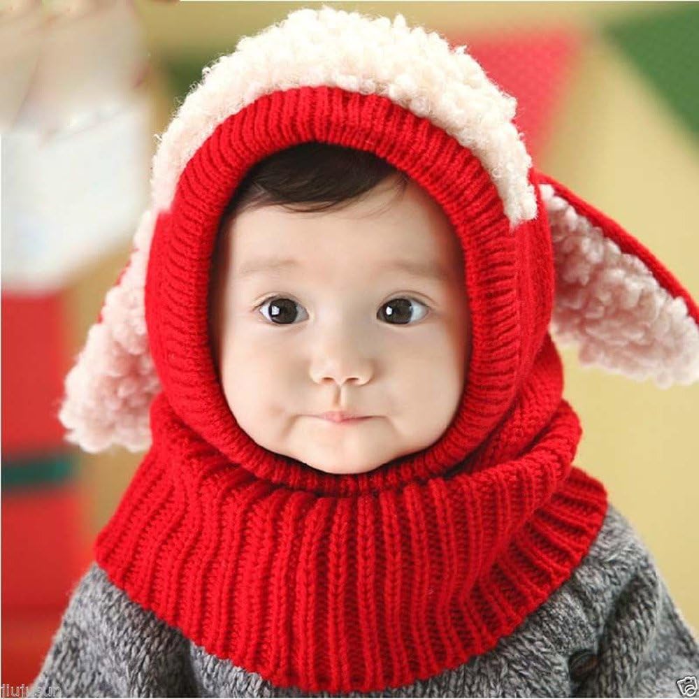 AlohaaBaby Girls Boys Winter Hat Scarf Earflap Hood Scarves Caps (Red)