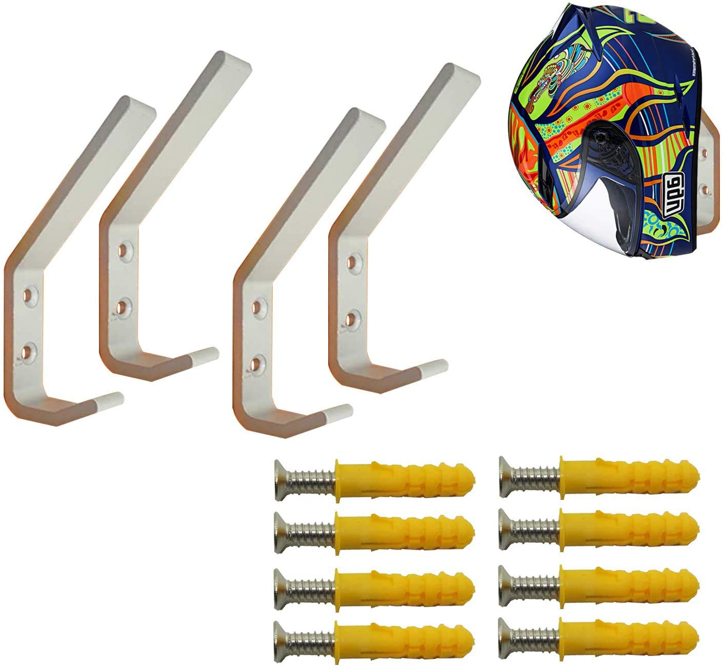 Deloky Alpurple 4 Pack Motorcycle Helmet Holder Hook, Multi-Purpose Helmet Hooks & Jacket Hanger, Wall Mount Rack Hook with Mounting Screws (4pcs Hook+ 8pcs Screws)