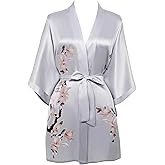 BABEYOND Kimono Robe Cover up Short Satin Floral Silky Kimono Blouse Loose Bachelorette Party Robe