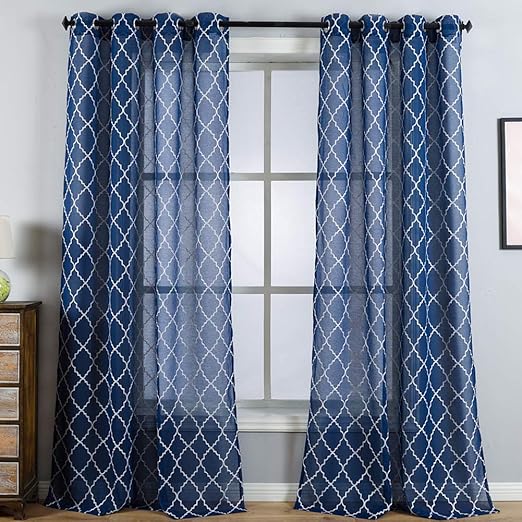 Amazon Com Kotile Navy Blue Sheer Curtains For Kids Room White