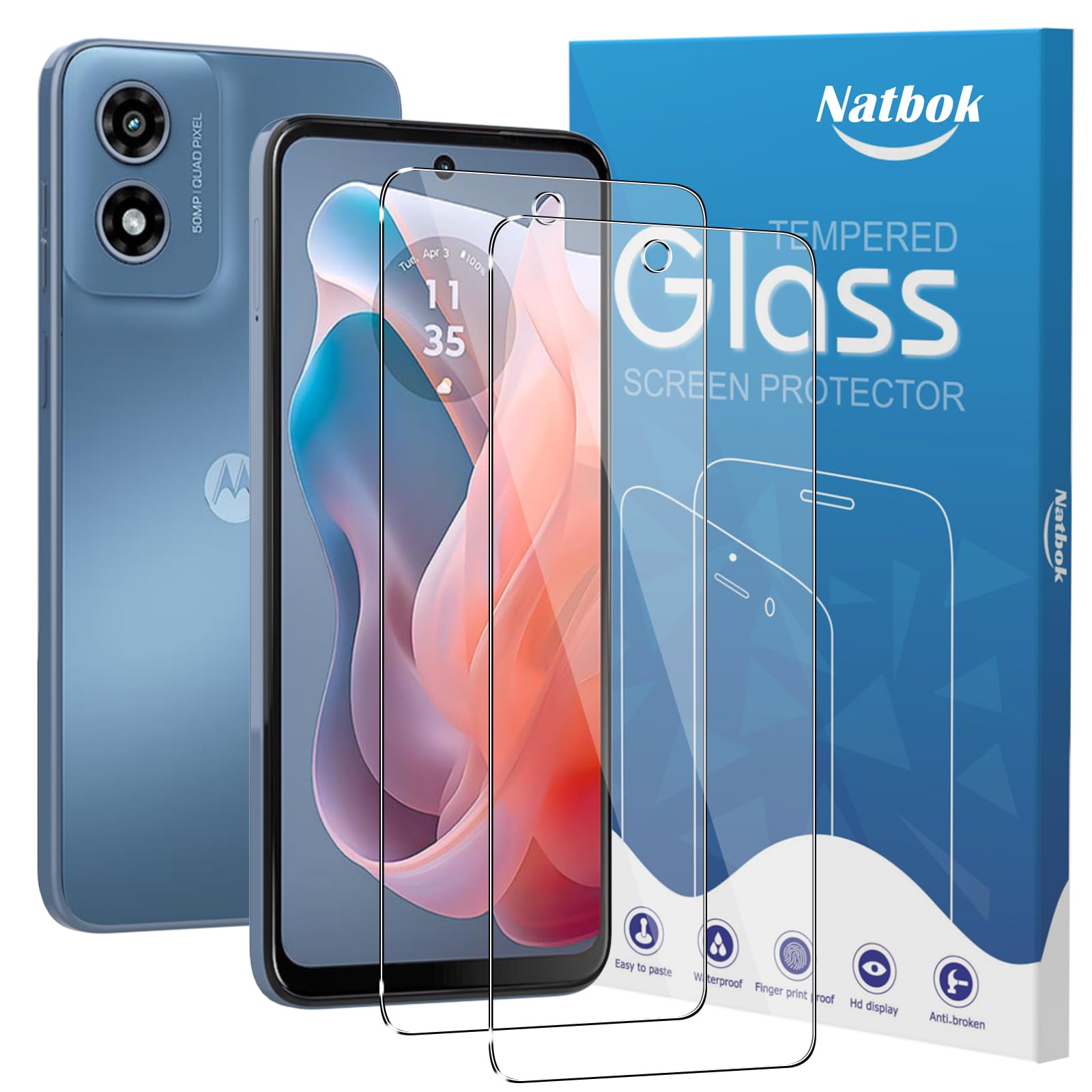 Natbok 2 Pack 3D Compatible with Moto G Play 2024 Screen Protector,9H Tempered Glass Film,HD Clear Scratch Resistant,Bubble-Free for Moto G Play 2024 Screen Protector