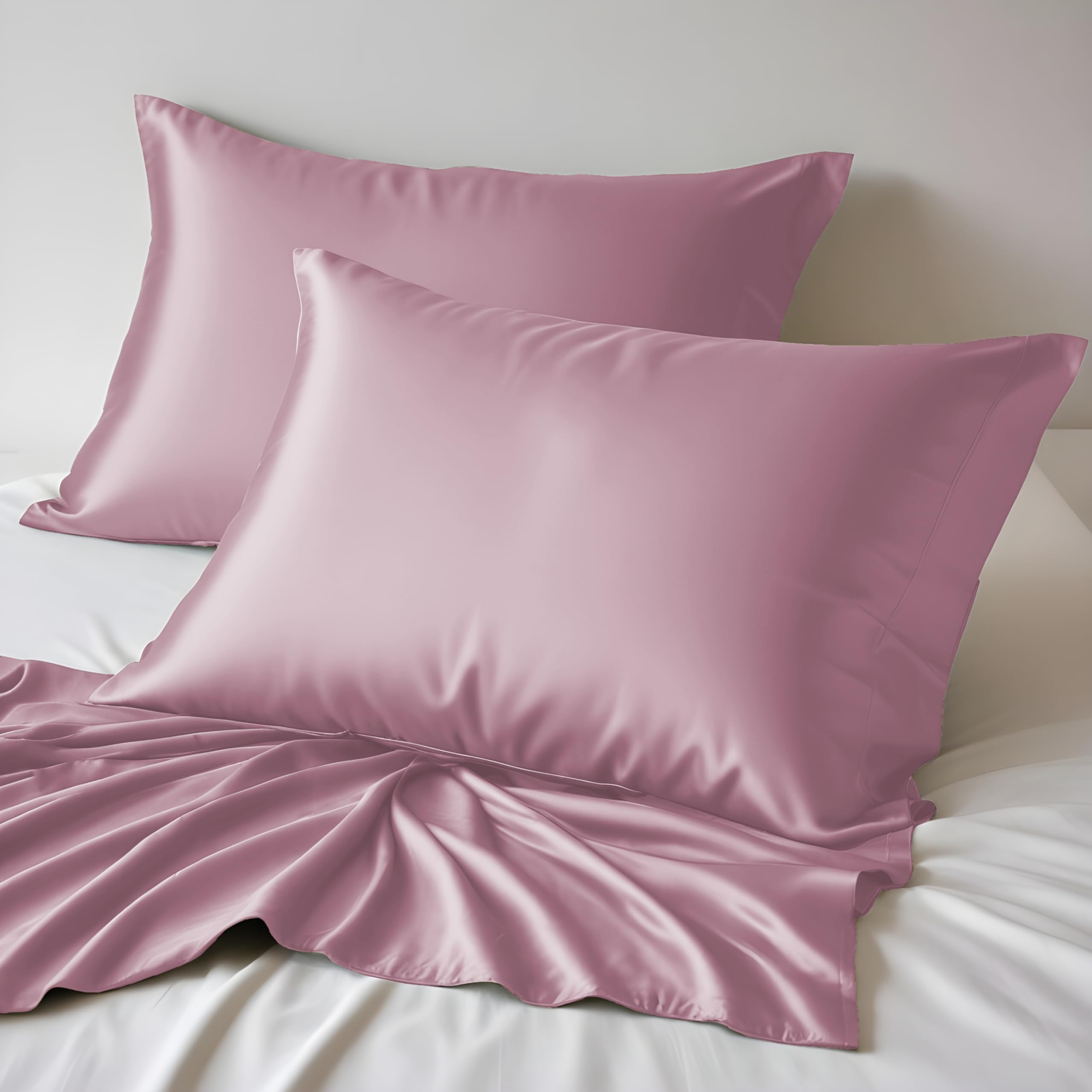 LINENWALAS 100% Organic Bamboo Pillowcase Set of 2 Soft Bamboo Silk Pillowcases for Hair and Skin Standard Size Cooling Pillow Cases Bamboo Bedding (20x30 Inches/Lilac), Blush — image 1