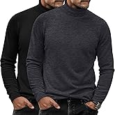 Ficerd 2 Pack Men's Turtle Neck Shirts, Lightweight Cotton Pullover Sweater Slim Fit Mock Turtleneck Knitted Long Sleeve Tops