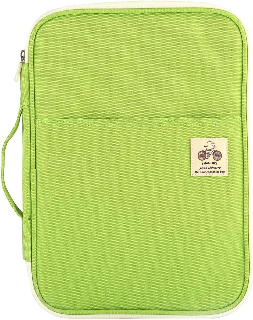 JAKAGO A4 Document Case,Conference Folder with Zip and Handle,Notepad Carrying Case with Various Pockets Suitable for Books/Notebooks/Papers/Pens/Ipad/Files(Green)