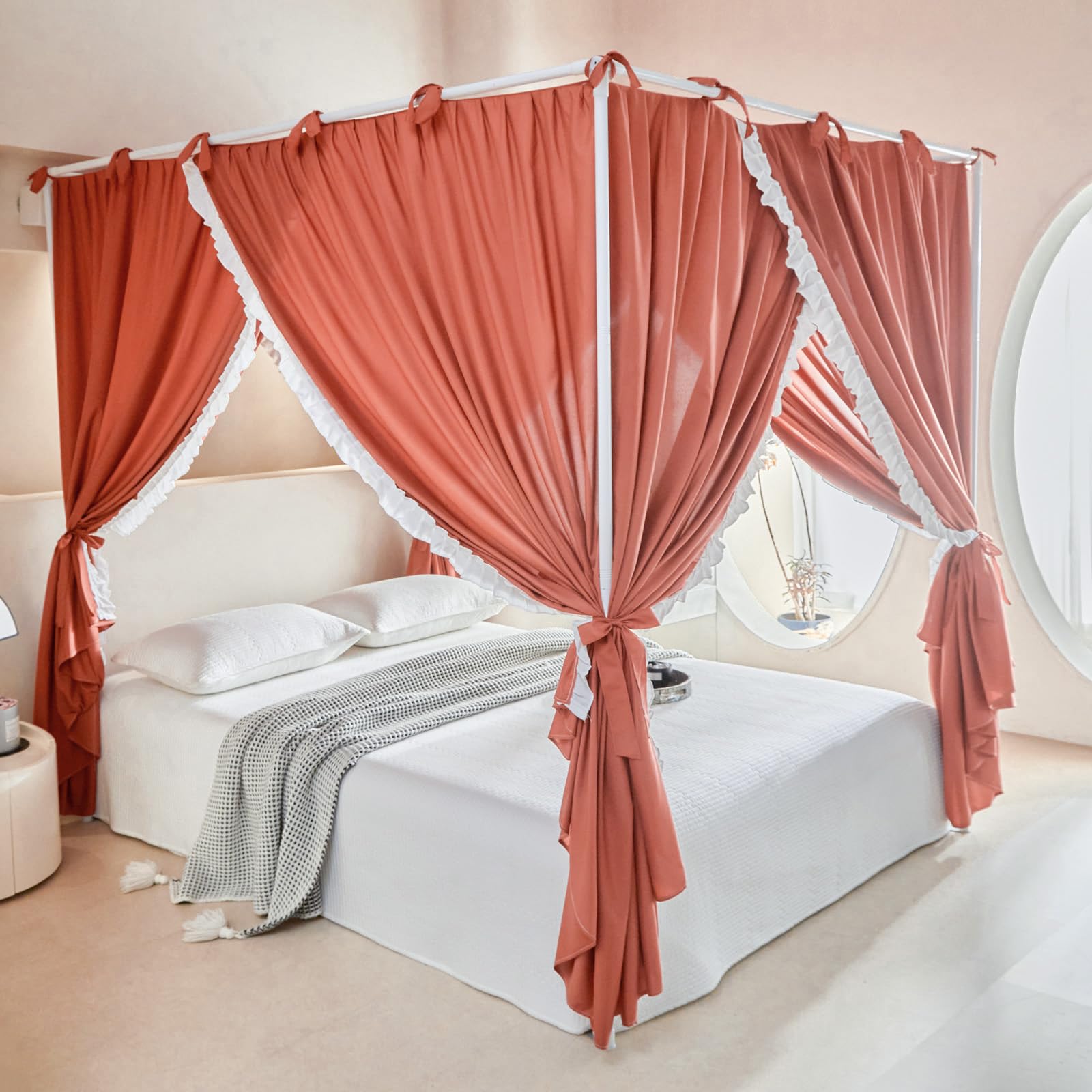 Photo 1 of AIKASY Princess Canopy Bed Curtains with Top Ties - Windproof & Lightproof for Girls' Adult Bedroom Decor | Bed Canopy Drapes (Full,Bean Paste)
