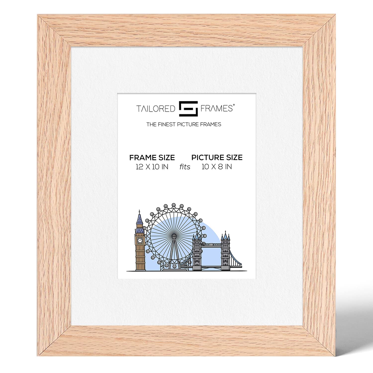Tailored Frames 99 Solid Natural Oak 12" x 10" Frame for 10" x 8" Picture | Single Picture Frames | Table Top & Wall Hanging Type | Photo Frame with White Mount