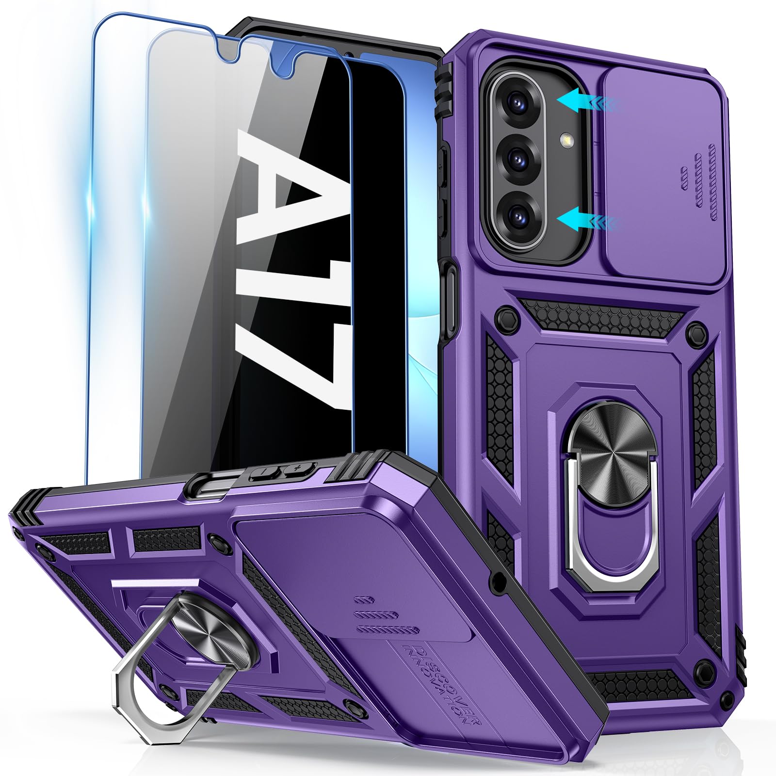 Goton Compatible with Samsung Galaxy A17 5G Phone Case with [Privacy + HD Tempered Glass Screen Protector] & Camera Cover & Kickstand Ring, Military Grade Shockproof Bumper Case for A17 4G 5G/A26