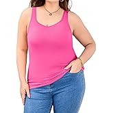 V FOR CITY Women Plus Size Tank Tops with Built-in Padded Bra Adjustable Strap V-Neck Camisole Cotton Cami Shirts 1X-4X