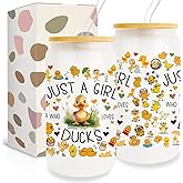 Duck Cup Gifts for Duck Lovers, Duck Gifts for Women, 16oz Glass Cup with Lids Straws, Duck Lover Gifts, Just A Girl Who Loves Animals, Ideal Duck Owner Gift for Sisters Friends Teen Girls & Women