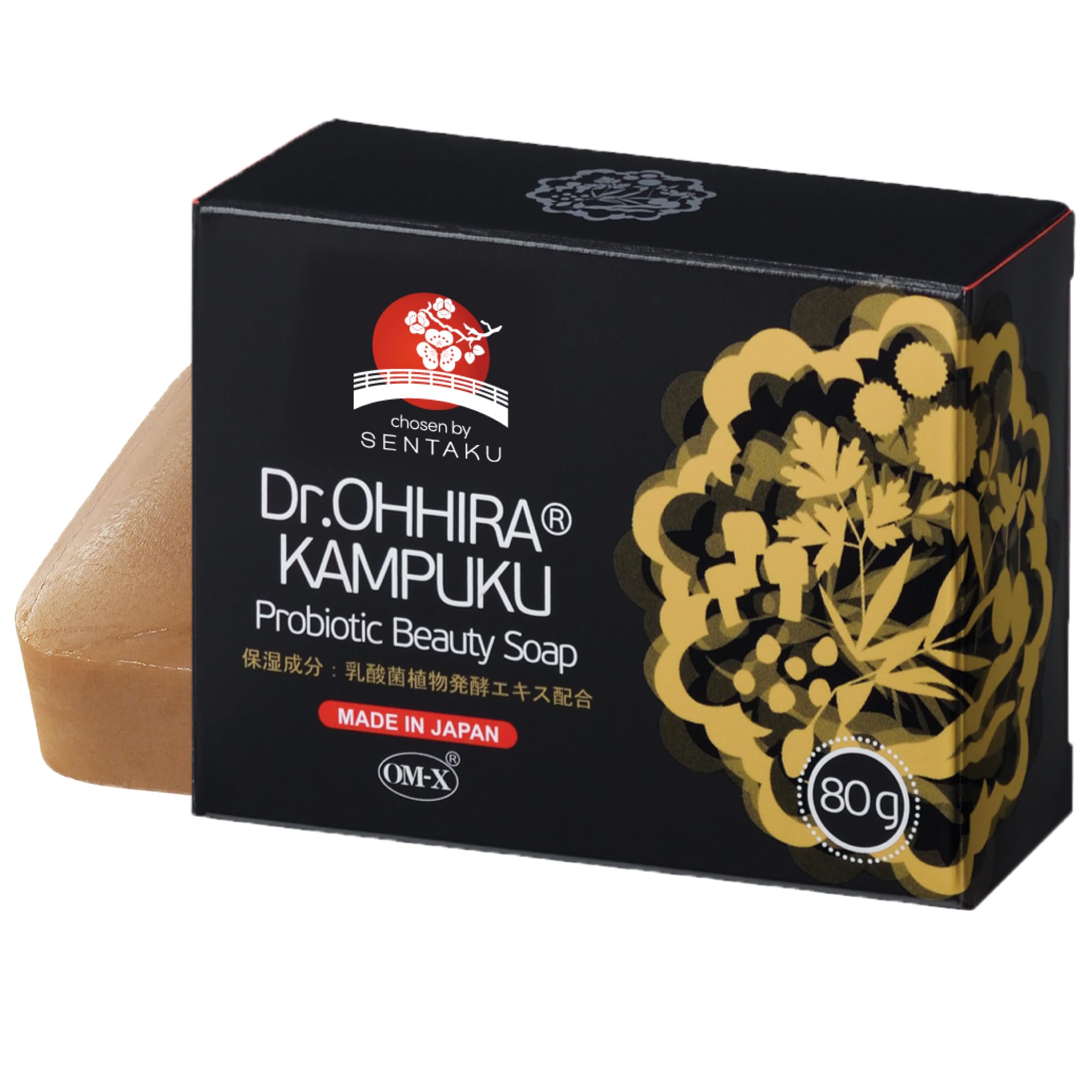 Dr. OHHIRA® Kampuku Probiotic Soap - Natural Soap Bar for Face, Hand & Body Wash - 80g Antibacterial & Antifungal Vegan Skincare with Glycerin, 14 Plant Extracts for All Skin Types